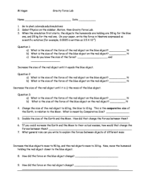 Gravity Force Lab Worksheet