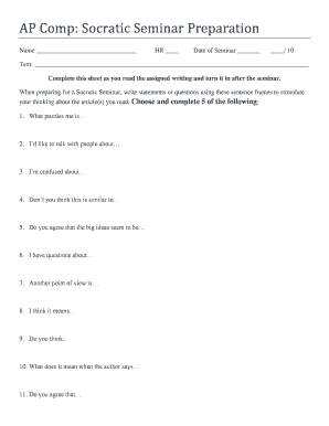 Socratic Seminar Preparation Form