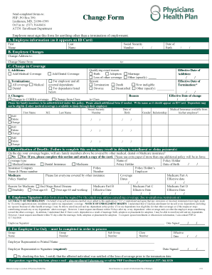 Employee Health Insurance Change Form