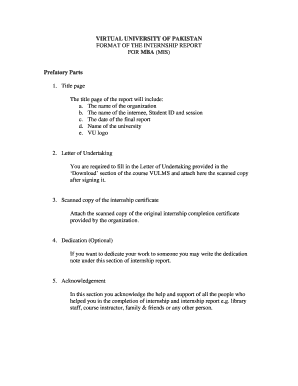 MBA MIS Internship Report Format