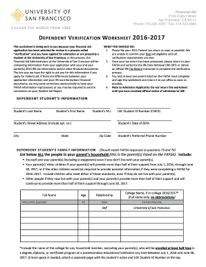 Dependent Verification Worksheet 2016-2017