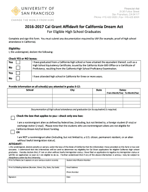 2016-2017 Cal Grant Affidavit for California Dream Act
