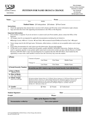 University of California Name or Data Change Petition