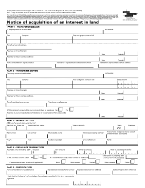 Notice of Acquisition of an Interest in Land