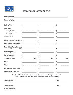 Real Estate Sale Proceeds Estimate Form