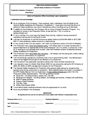 Employee Safety Guidelines Acknowledgment Form