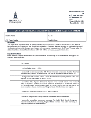 2015-2016 Selective Service Certification Form