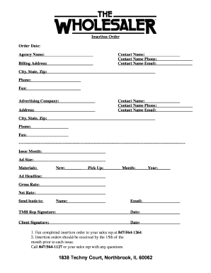 Advertising Insertion Order Form
