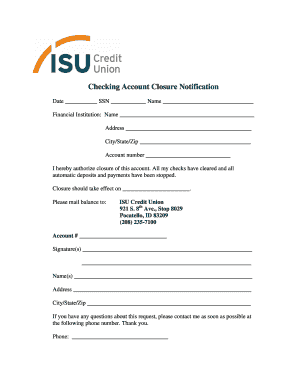 Checking Account Closure Notification