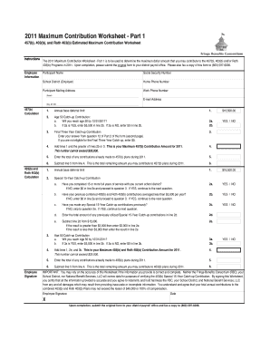 2011 Maximum Contribution Worksheet