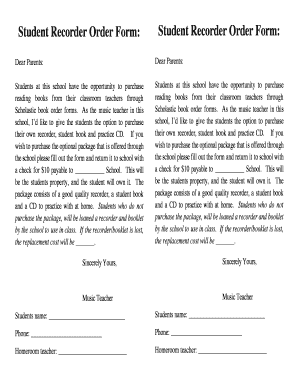 Student Recorder Order Form