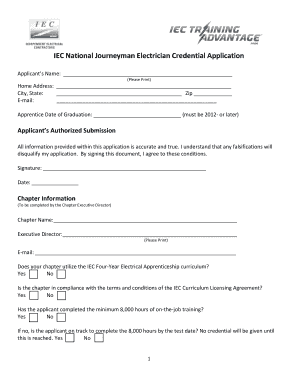 IEC National Journeyman Electrician Credential Application