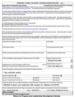 UW Madison Driver Authorization Form