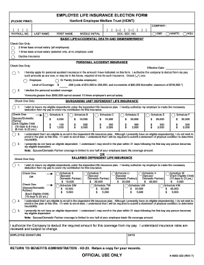 Employee Life Insurance Election Form