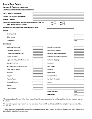 Rental Property Income and Expense Summary