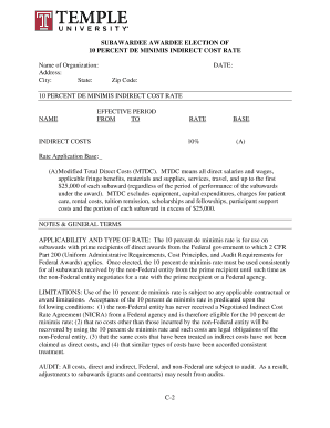 10 Percent De Minimis Indirect Cost Rate Election Form