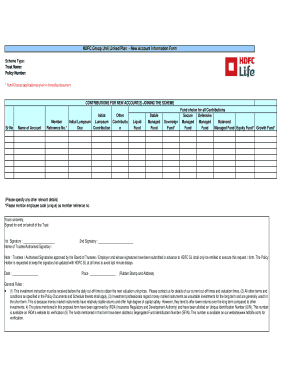 HDFC Group Unit Linked Plan New Account Form