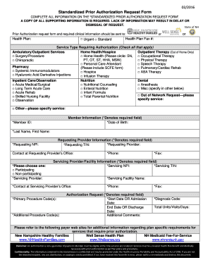 Standardized Prior Authorization Request Form