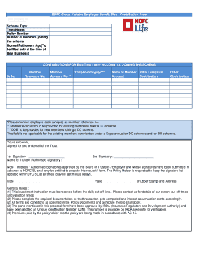 HDFC Group Variable Employee Benefit Plan Contribution Form