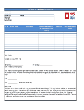 HDFC Group Unit Linked Pension Plan Claim Form