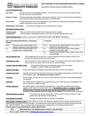 New Hampshire Transportation Reimbursement Form