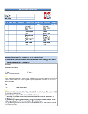 HDFC Group Life Plan Fund Switch Form