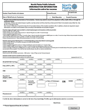 Nebraska School Immunization Form