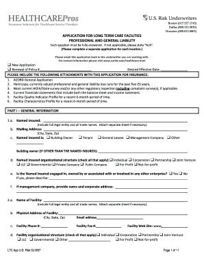 Long Term Care Facilities Professional and General Liability Application