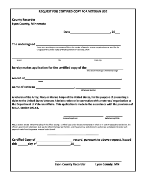 Request for Certified Copy for Veteran Use