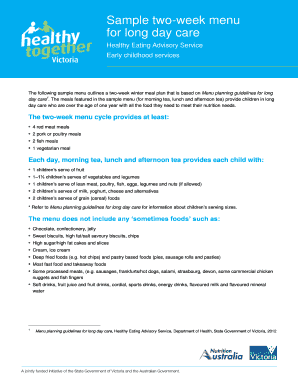Sample Two-Week Menu for Long Day Care