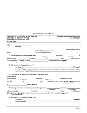 Certificate of Full Release of Mortgage and Assignment of Rents