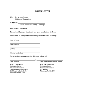 Florida Statement of Authority for LLC