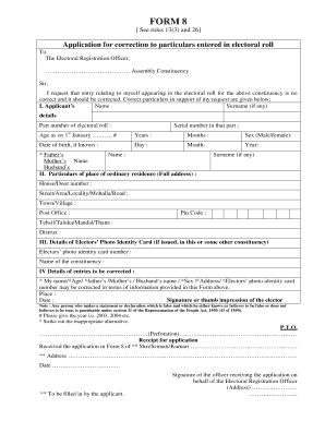 Form 8 - Application for Correction to Electoral Roll