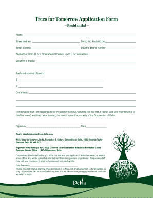 Trees for Tomorrow Residential Application Form