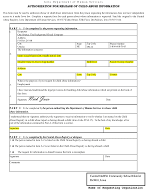 Iowa Child Abuse Information Release Authorization