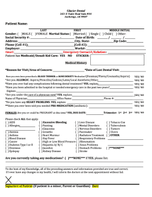 Glacier Dental Patient Intake Form