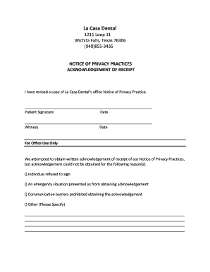 La Casa Dental Privacy Practices Acknowledgement