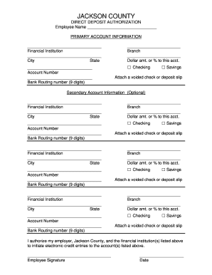 Jackson County Direct Deposit Authorization
