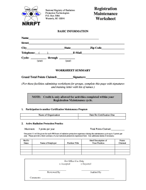 Radiation Protection Technologist Maintenance Worksheet