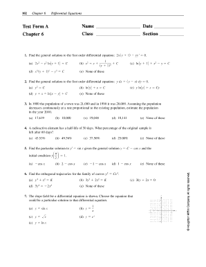 Differential Equations Test Form