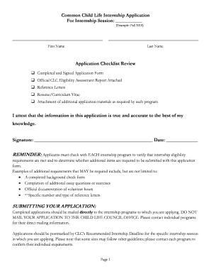 Common Child Life Internship Application Form