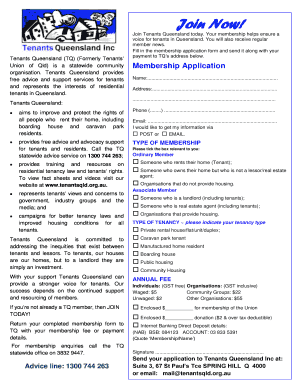 Tenants Queensland Membership Application Form