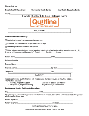 Florida Quit for Life Line Referral Form