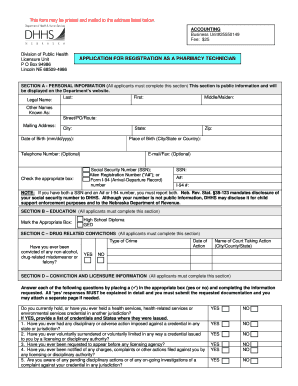 Nebraska Pharmacy Technician Registration Application