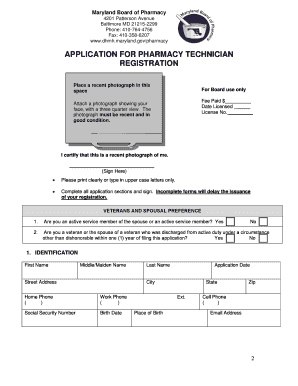 Maryland Pharmacy Technician Registration Application