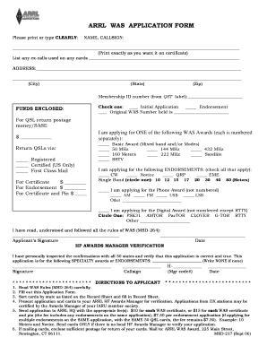 ARRL WAS Application Form