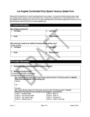 Los Angeles Coordinated Entry System Vacancy Update Form