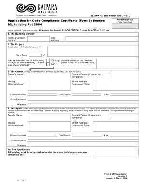New Zealand Code Compliance Certificate Application