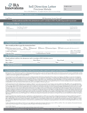 Sell Direction Letter for Precious Metals