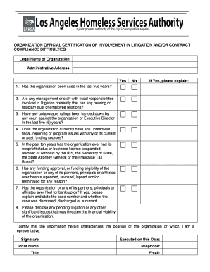 Organization Litigation and Contract Compliance Form